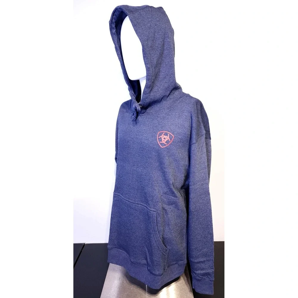 Ariat Mens Size XL Heather Blue US of A Fleece‎ Pocket Hooded Sweatshirt